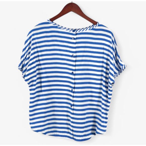 Ellen Tracy Women’s Silk Top Nautical Coastal Breton Stripes Seaside Casual 14 - Picture 2 of 8
